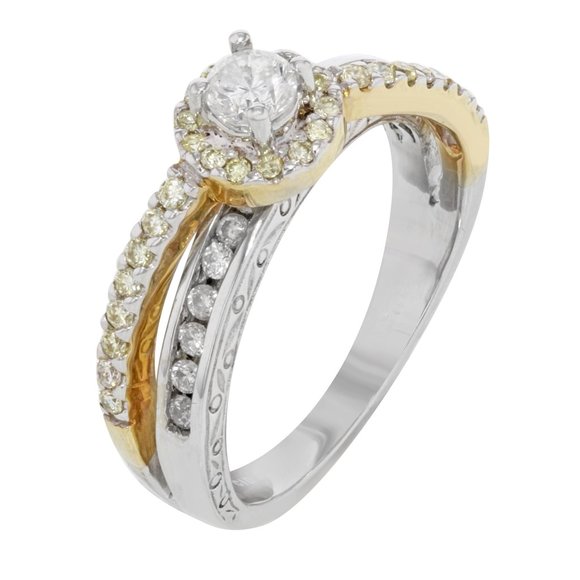 Two Tone Diamond Accented Womens Engagement Ring 14K White Yellow Gold 0.60 Cttw - Picture 3 of 4